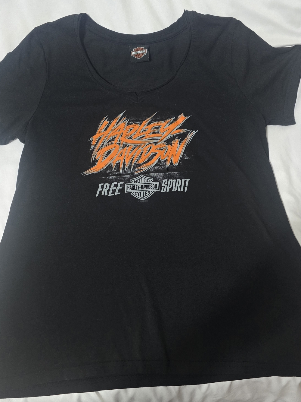 Harley-Davidson Black Tee with Orange & White 'Free Spirit' Graphic Lexington Ky